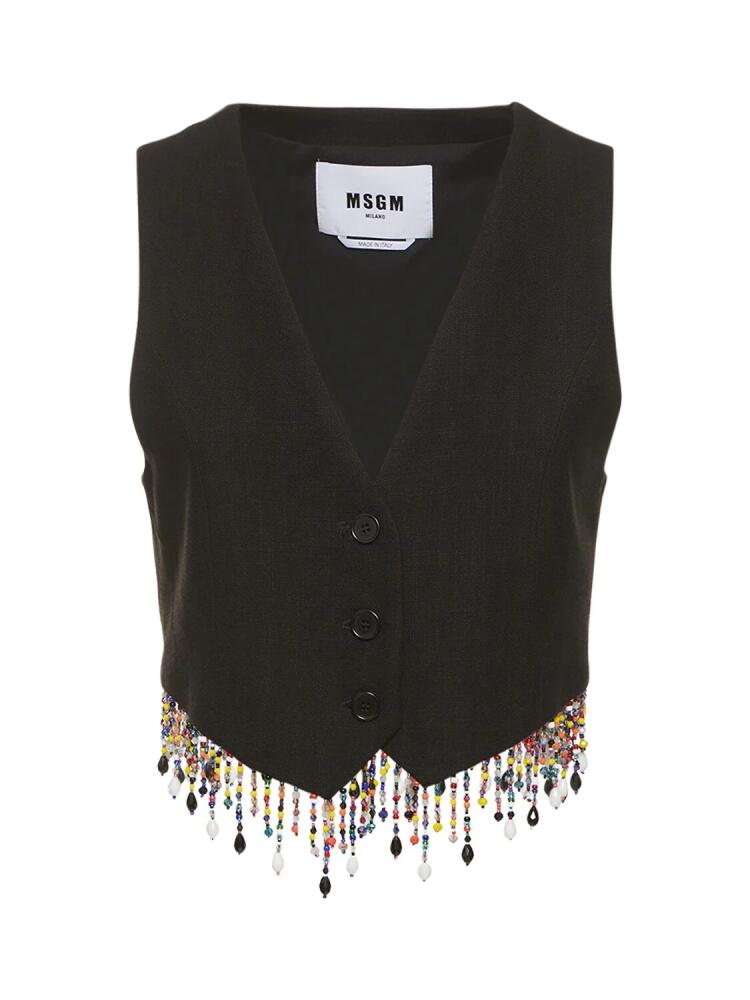 MSGM Embellished Linen Blend Crop Vest Cover