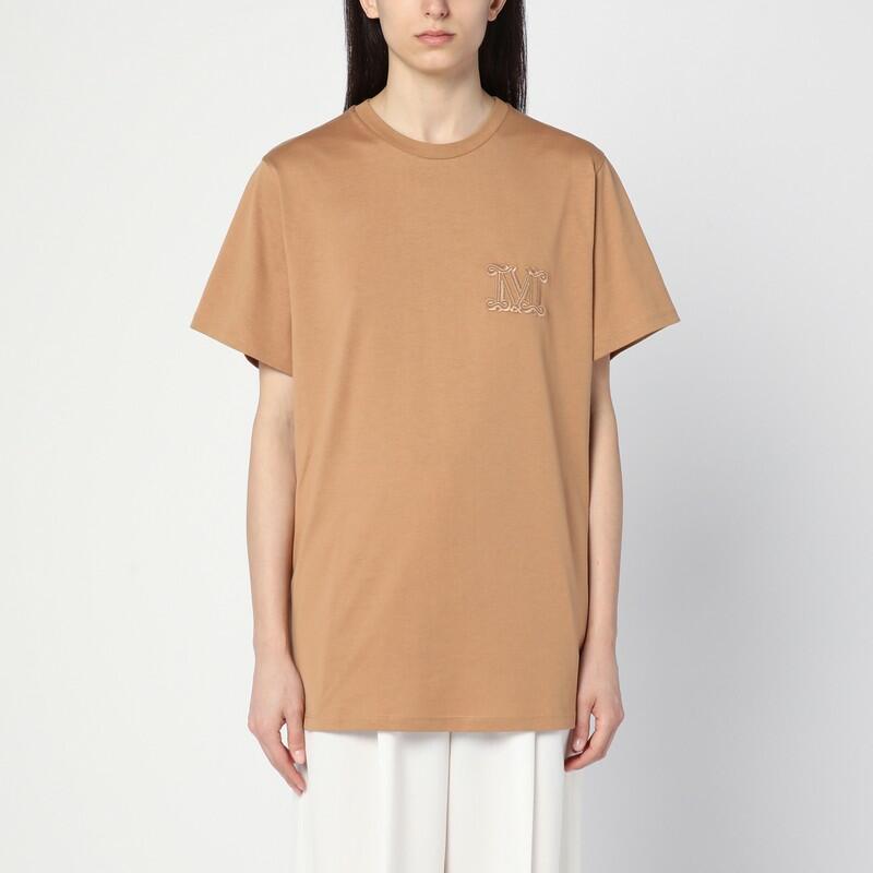 Max Mara Oversized beige cotton T-shirt with logo embroidery Cover