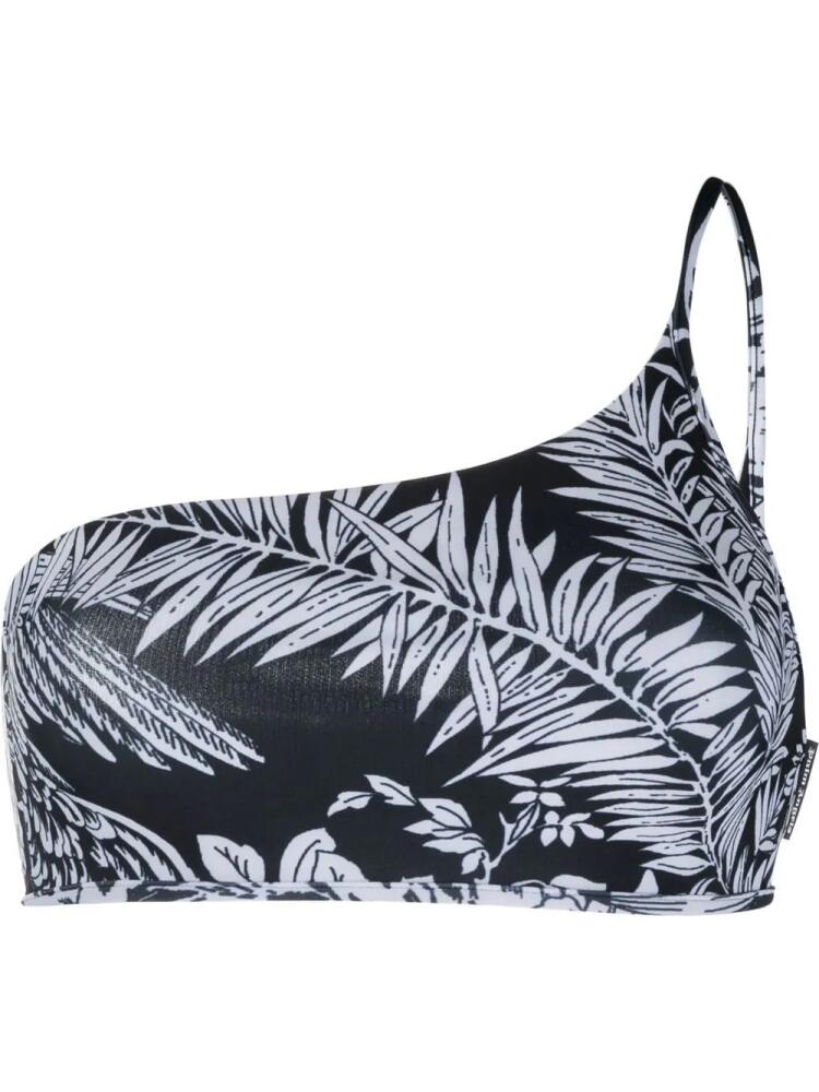 Palm Angels leaf-print one-shoulder bikini top - Black Cover