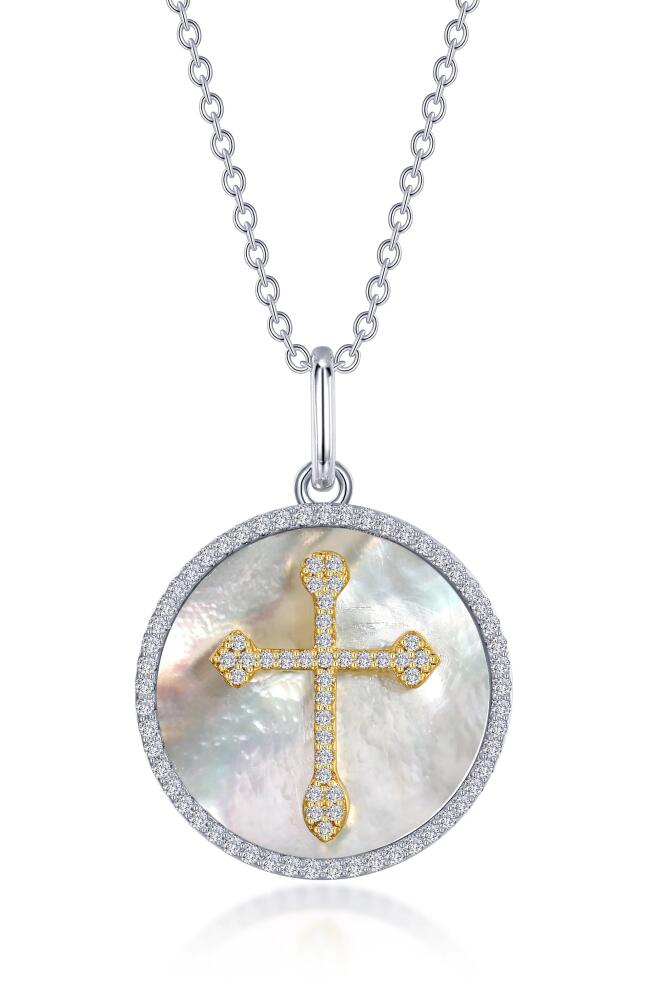 Lafonn Simulated Diamond & Mother-of-Pearl Cross Pendant Necklace in White Cover