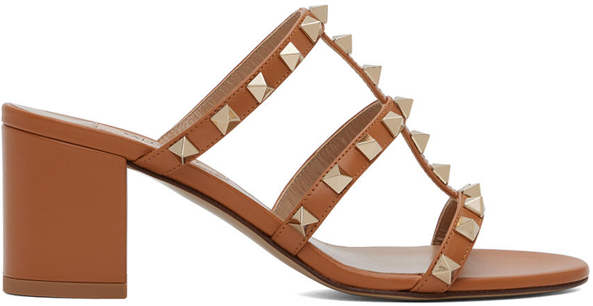 Valentino Garavani Tan Rockstud Calfskin Heeled Sandals Cover