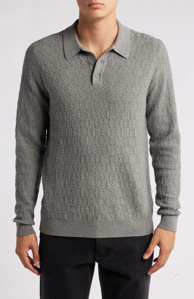 Wax London Oban Textured Cotton & Cashmere Polo Sweater in Grey Marl Cover