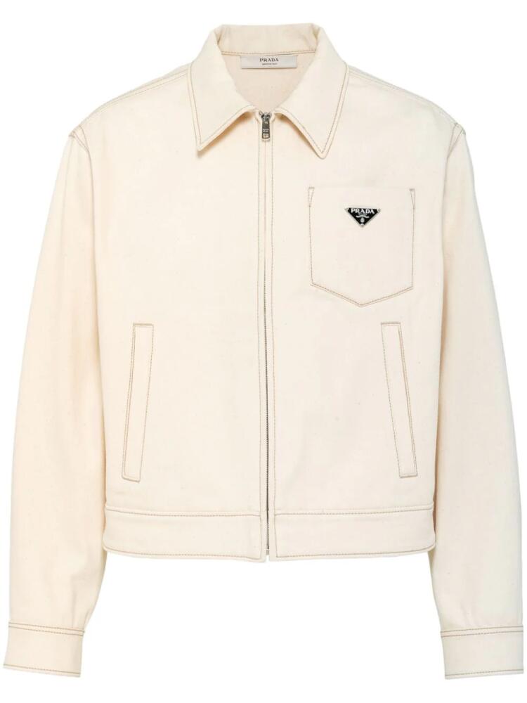 Prada logo-triangle denim jacket - Neutrals Cover