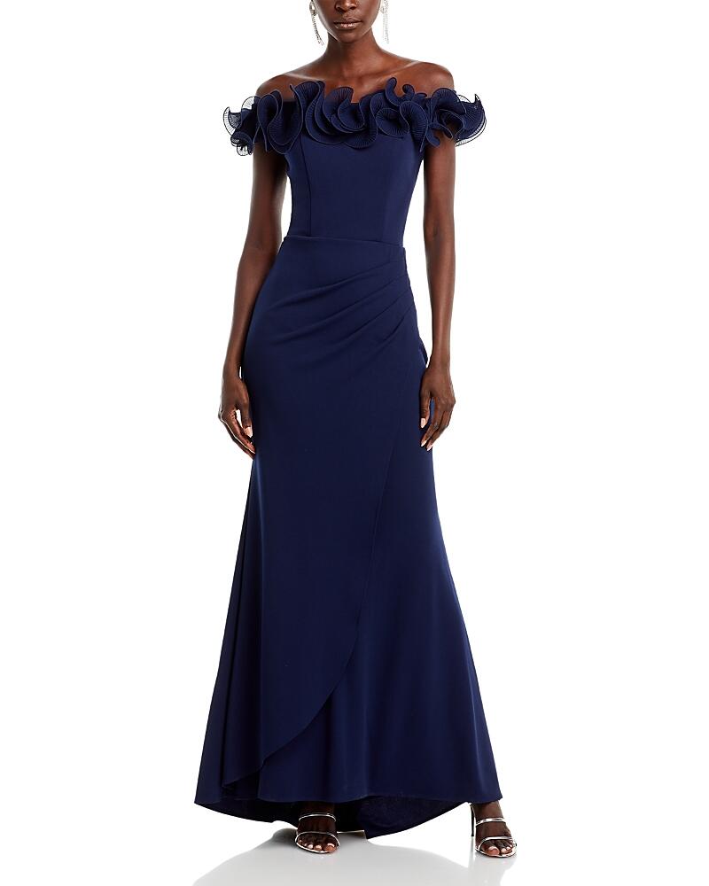 Aqua Ruffled Neck Evening Gown - Exclusive Cover