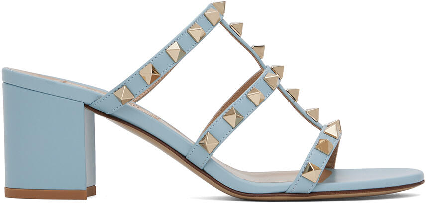 Valentino Garavani Blue Rockstud Calfskin Heeled Sandals Cover