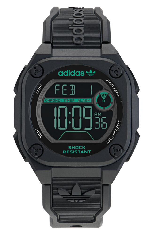 adidas City Tech Two Resin Strap Watch, 45mm in Black/Green Cover