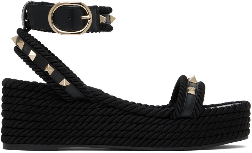 Valentino Garavani Black Rockstud Flatform Heeled Sandals Cover