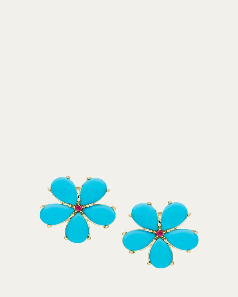 Paul Morelli 18k Turquoise Ruby Flower Statement Earrings Cover