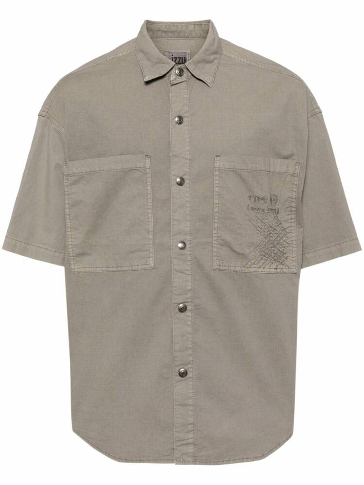 izzue logo-embroidered short-sleeved shirt - Grey Cover