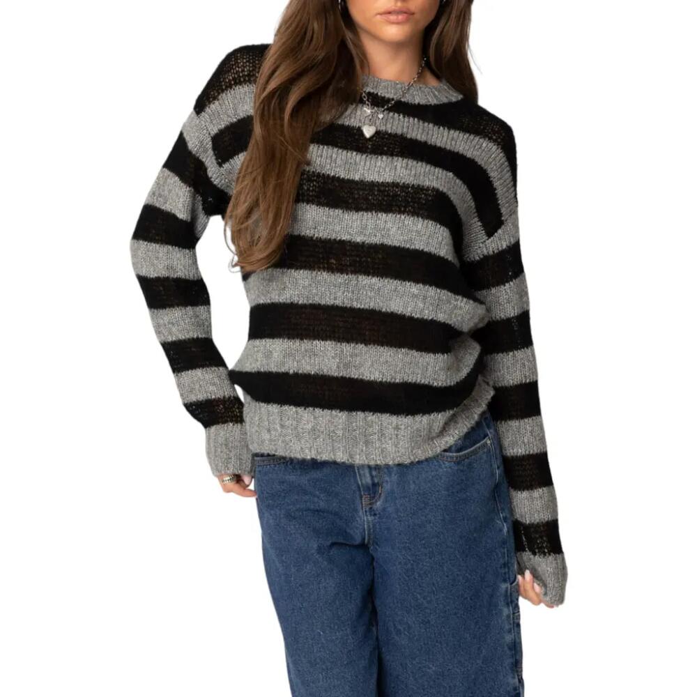 EDIKTED Stripe Sweater in Black/grey Cover