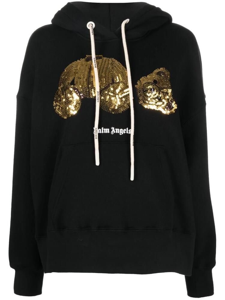 Palm Angels sequined-bear oversized hoodie - Black Cover