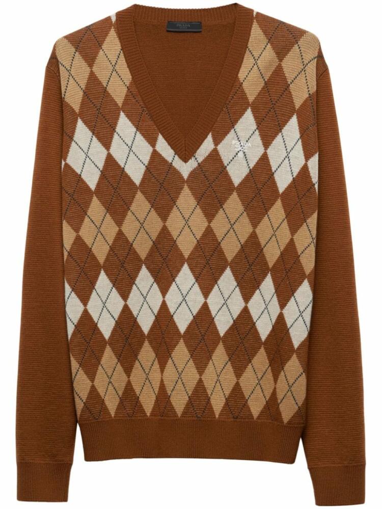 Prada argyle intarsia-knit jumper - Brown Cover