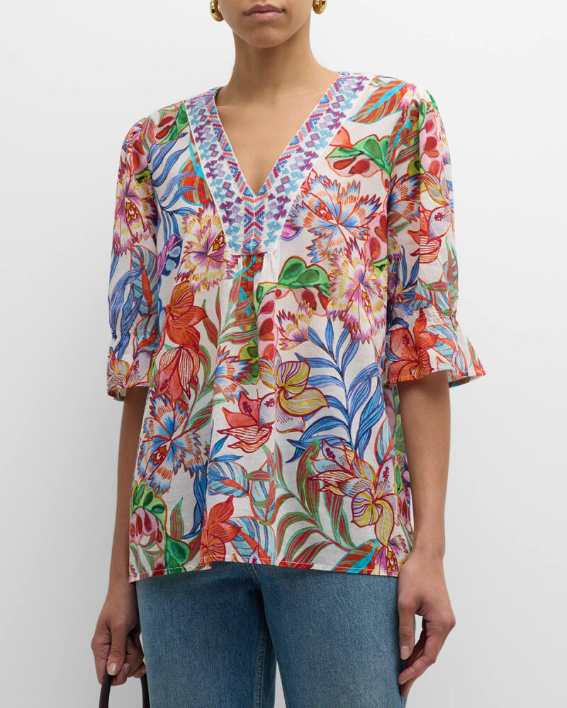 Johnny Was Easy Field Embroidered Floral-Print Blouse Cover