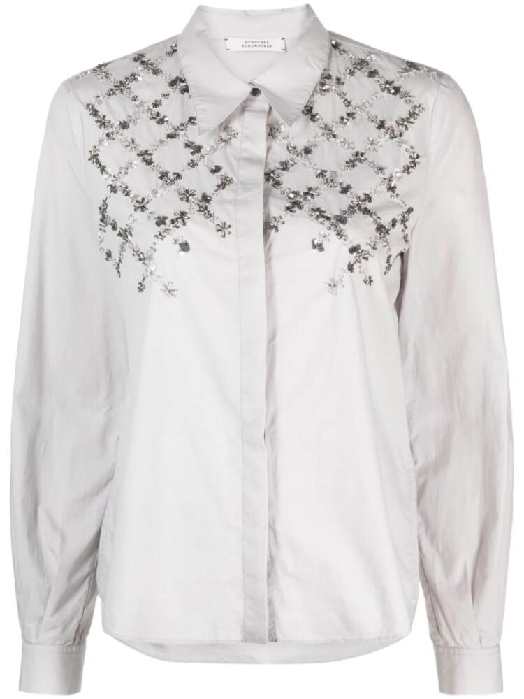 Dorothee Schumacher floral-embroidered embellished cotton shirt - Grey Cover