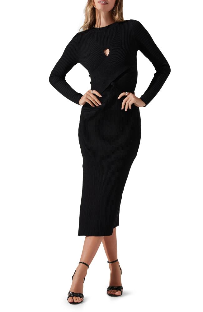 ASTR the Label Cutout Long Sleeve Ribbed Midi Sweater Dress in Black Cover