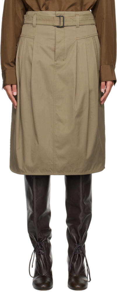 LEMAIRE Taupe Pleated Belted Midi Skirt Cover