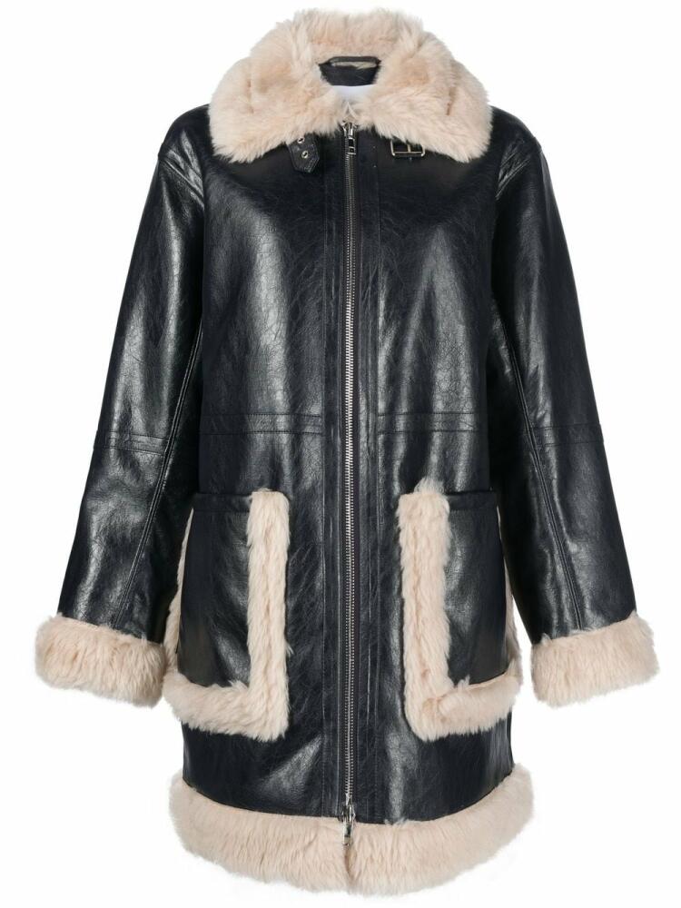 STAND STUDIO Haley shearling-trimmed faux-leather coat - Blue Cover