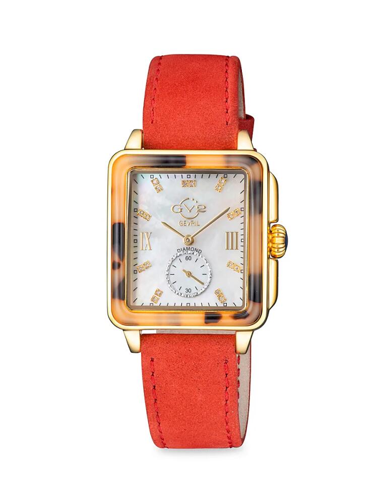 GV2 Women's Bari Tortoise 30MM Stainless Steel Case, Suede Strap & 0.09 TCW Diamond Watch Cover