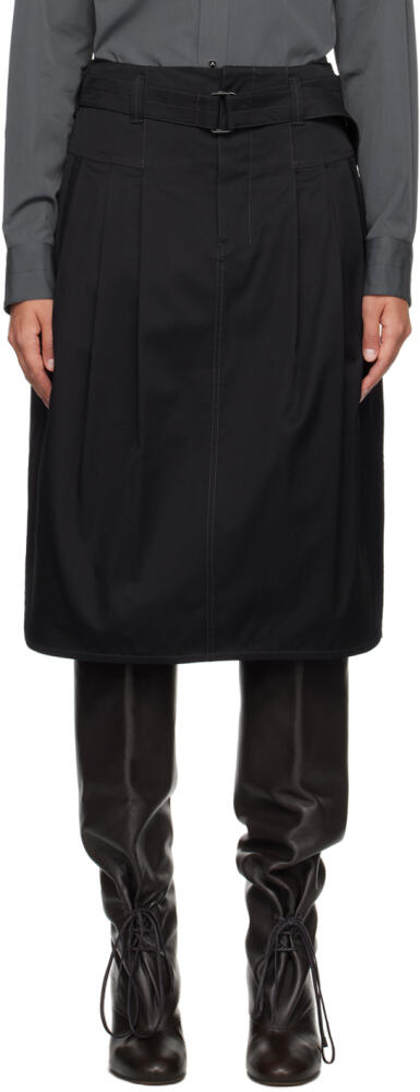 LEMAIRE Black Pleated Belted Midi Skirt Cover