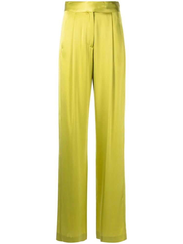 Michelle Mason wide-leg silk satin trousers - Green Cover