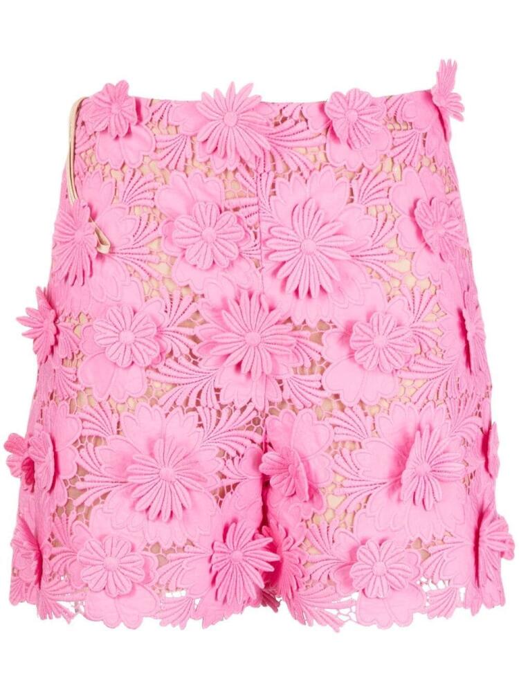 Oscar de la Renta floral-lace high-waisted shorts - Pink Cover