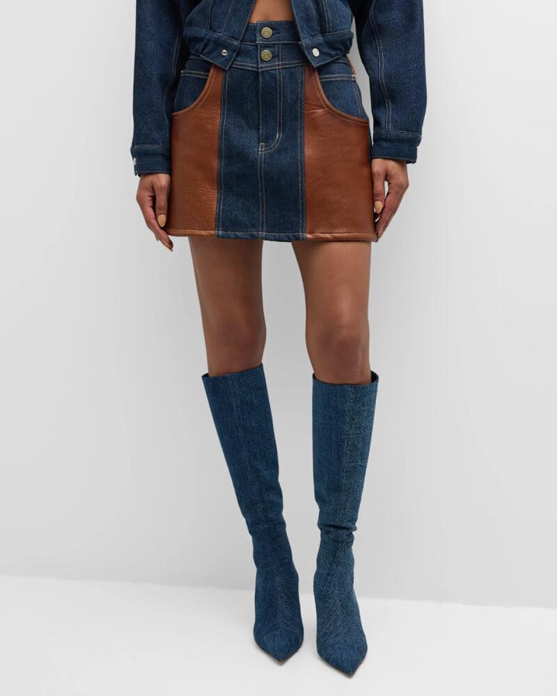 FRAME Atelier Denim and Leather Mini Skirt Cover