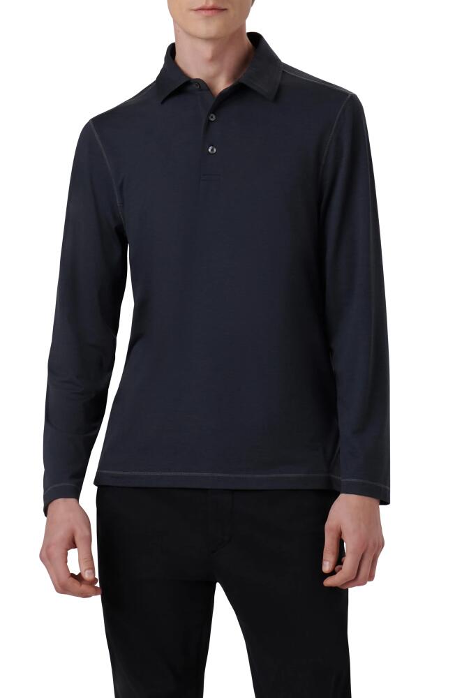 Bugatchi Long Sleeve Performance Polo in Caviar Cover