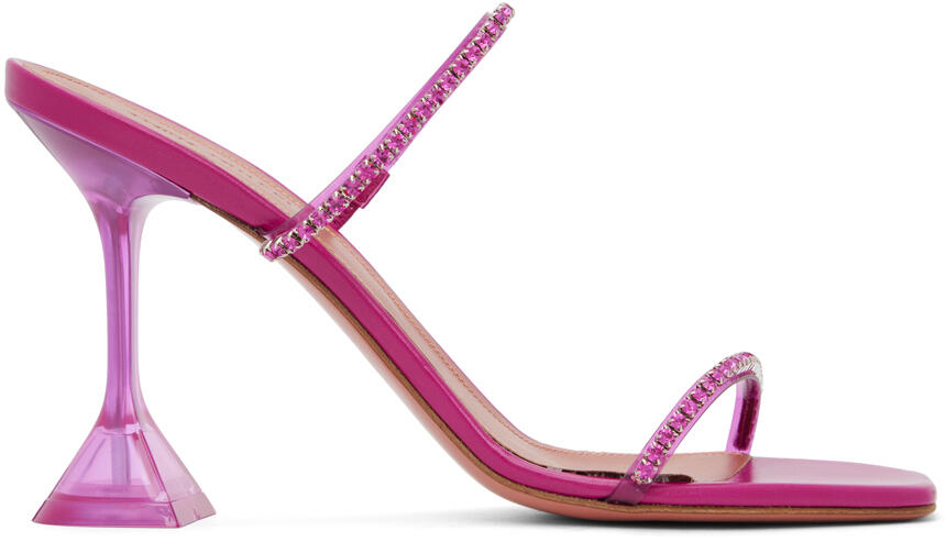 Amina Muaddi Pink Gilda Glass Heeled Sandals Cover