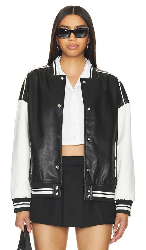 superdown Parker Faux Leather Varsity Jacket in Black Cover