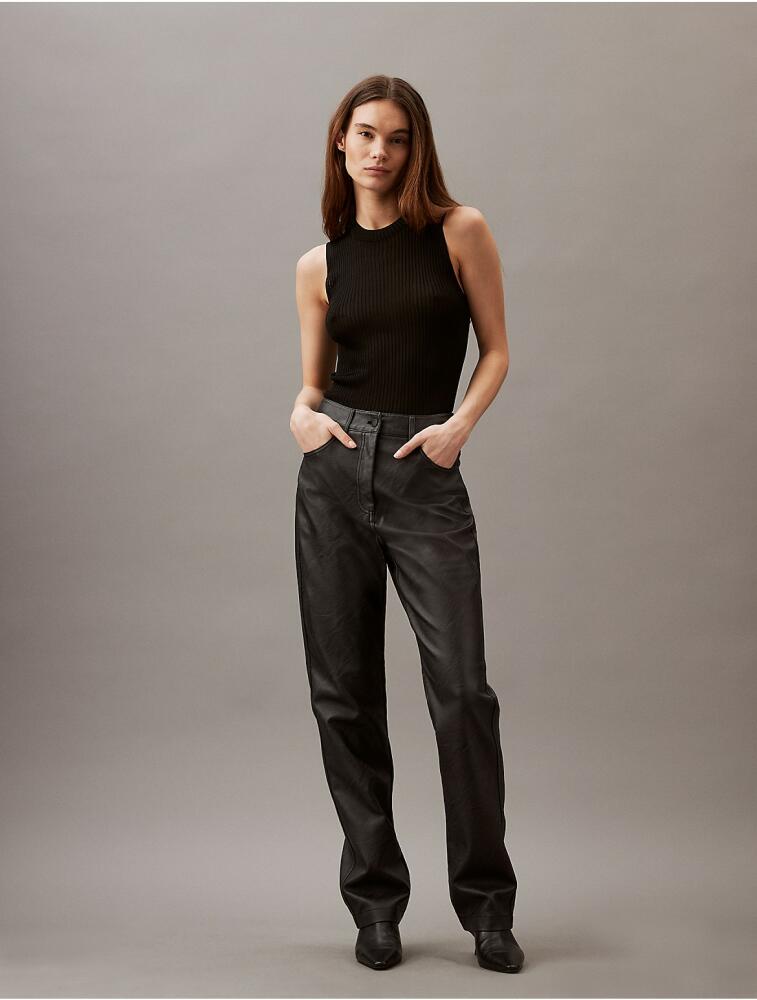 Calvin Klein Women's Faux Leather High Rise Pants - Black Cover