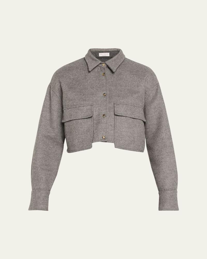 Brunello Cucinelli Fluid Wool Cropped Shirt Jacket with Patch Pockets Cover