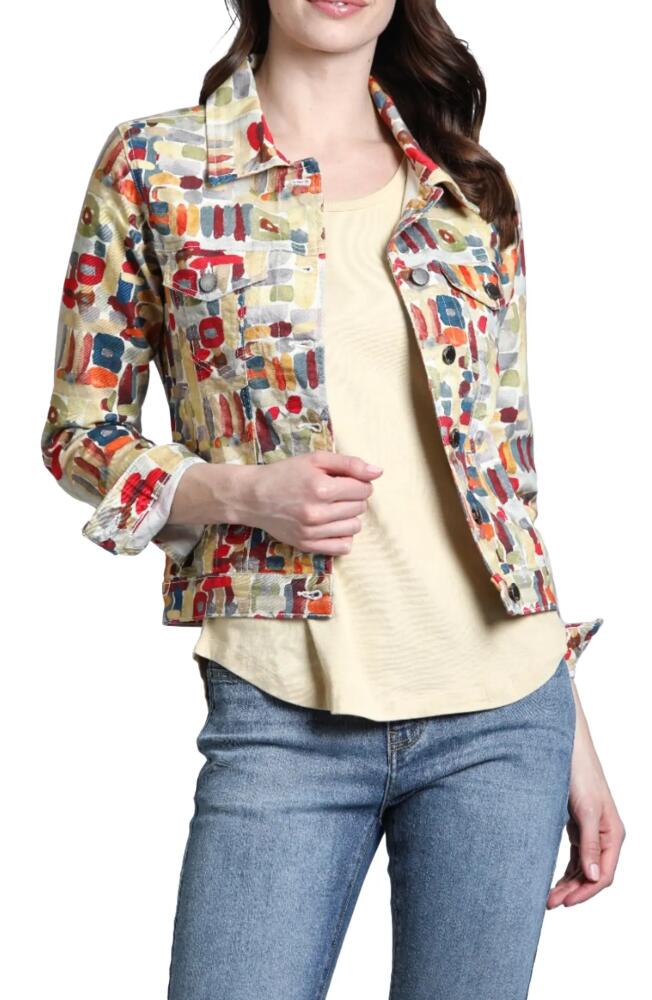 APNY Abstract Print Denim Jacket in Yellow Multi Cover