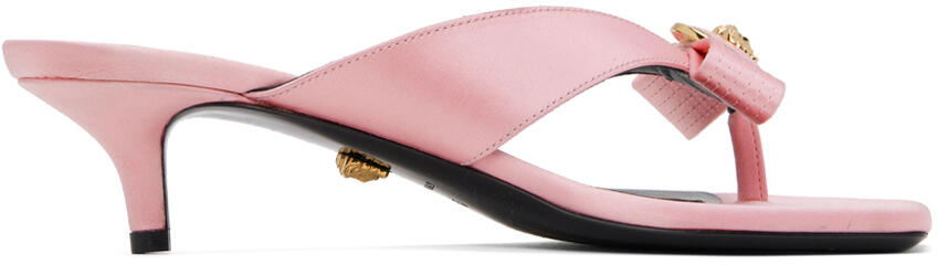 Versace Pink Gianni Ribbon Low Satin Mules Cover