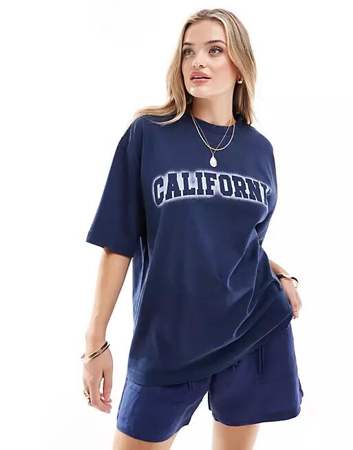 ASOS DESIGN oversized t-shirt with airbrush effect california graphic in navy Cover