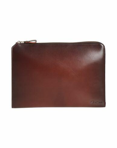 Santoni Man Handbag Dark brown Leather Cover