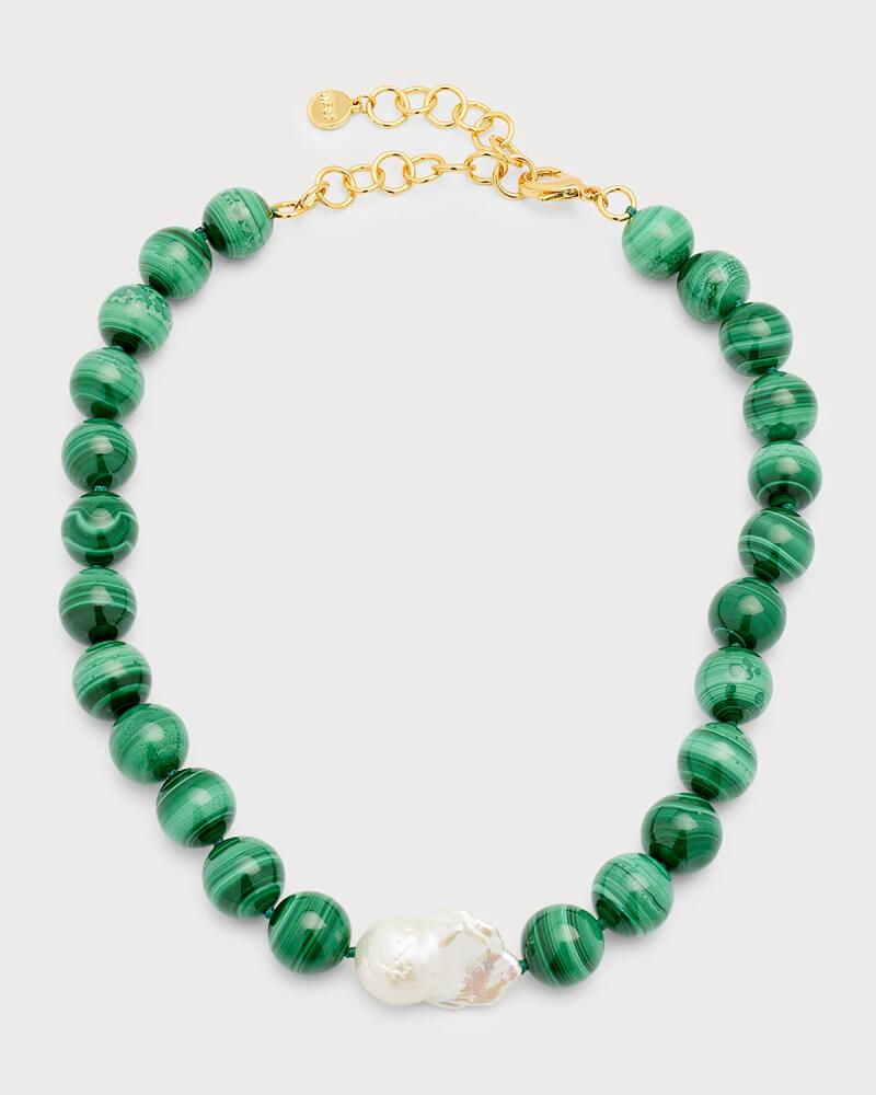 NEST Jewelry Malachite Statement Necklace with Baroque Pearl Cover