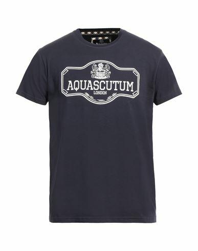 Aquascutum Man T-shirt Navy blue Cotton, Elastane Cover