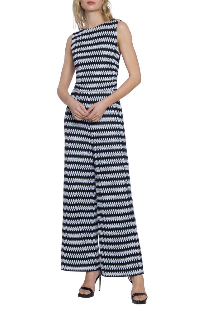 DONNA MORGAN FOR MAGGY Zigzag Sleeveless Jumpsuit in Black/White Cover