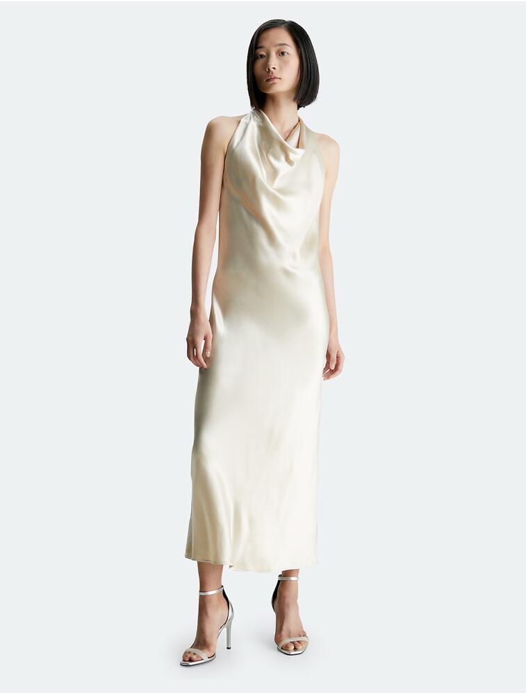 Calvin Klein Women's Shine Halterneck Maxi Dress - Neutral Cover