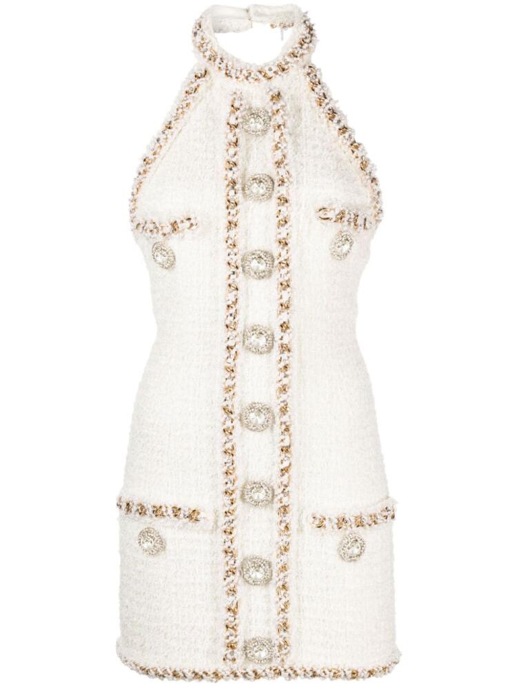 Balmain crystal-button tweed minidress - White Cover