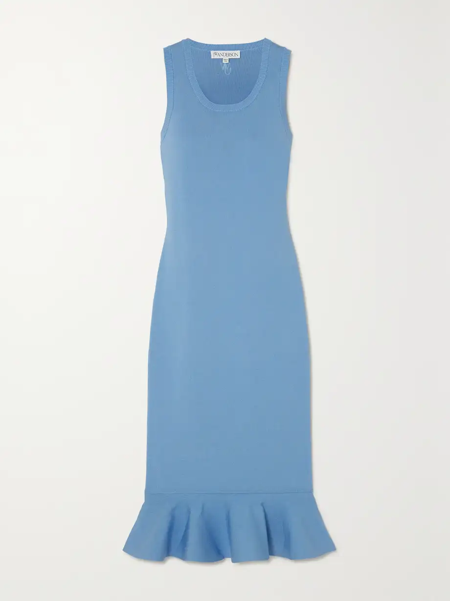 JW Anderson - Ruffled Stretch-knit Midi Dress - Blue Cover