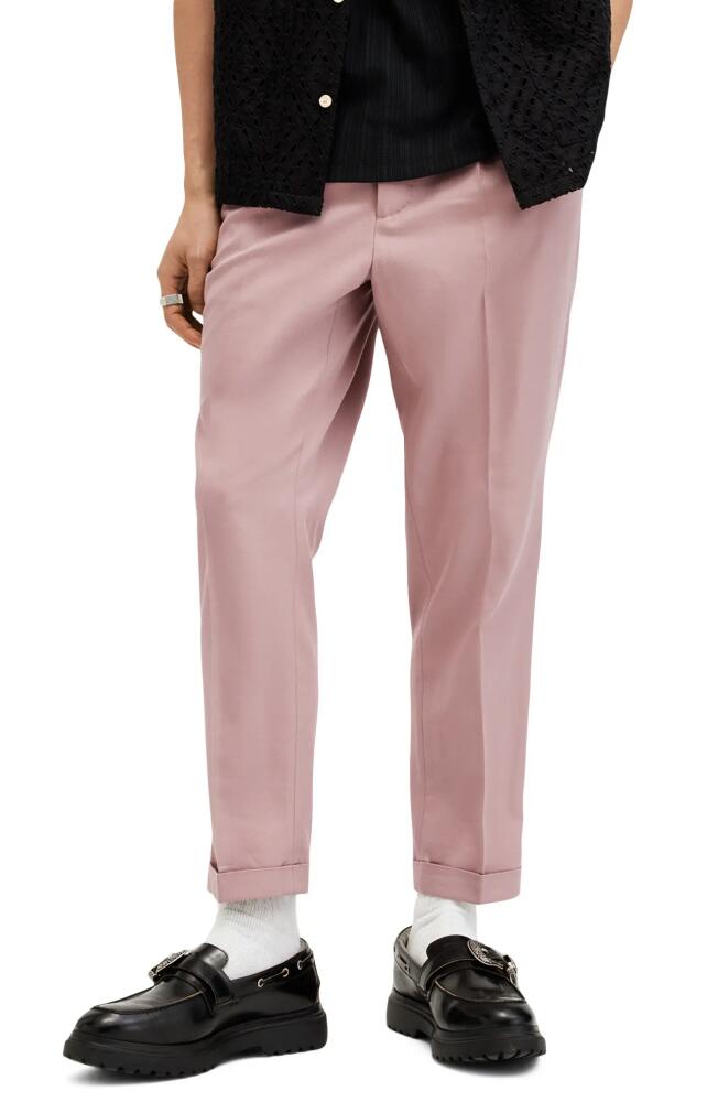 AllSaints Tallis Pleated Cotton & Wool Trousers in Dusty Pink Cover