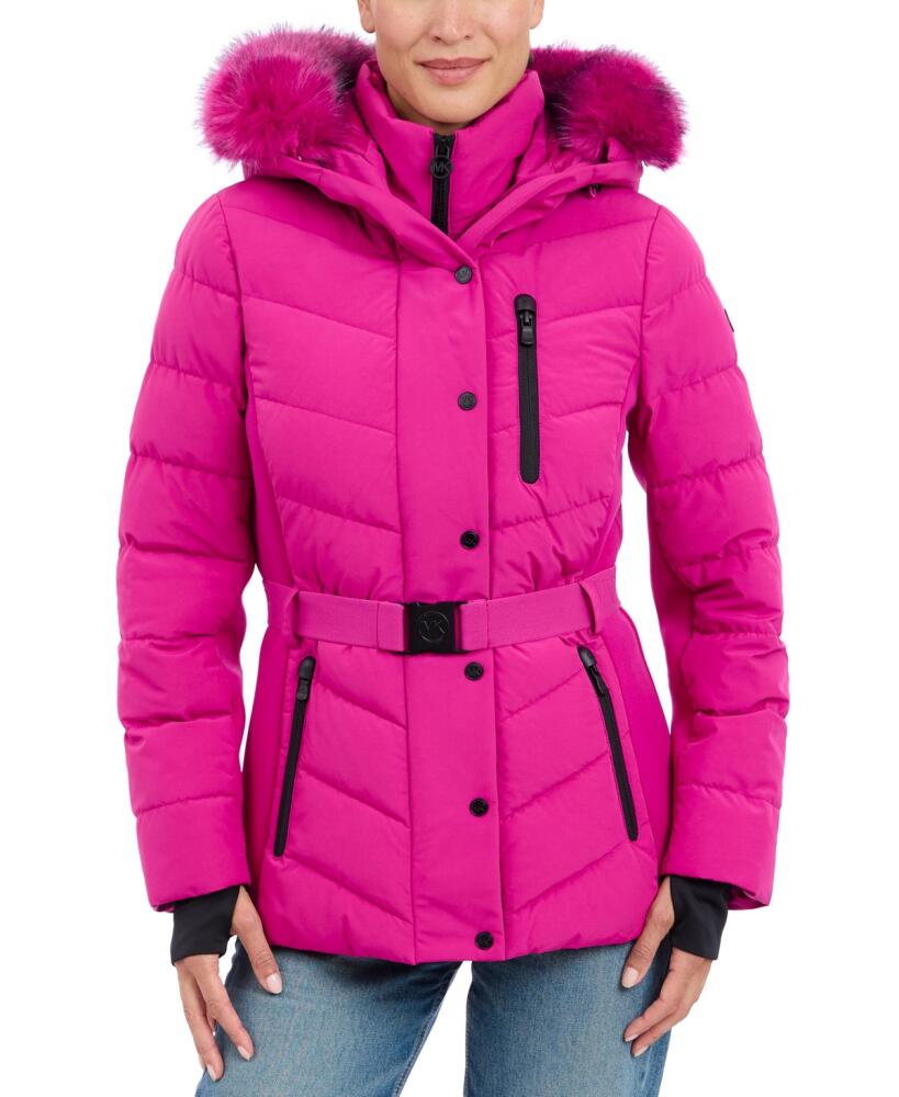 Michael Michael Kors Womens Detail Back Hooded Puffer Coat, Created for Macys - Fuchsia Cover