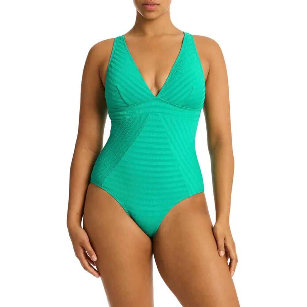 Sea Level Capri Panel Line Multifit One-Piece Swimsuit in Evergreen Cover