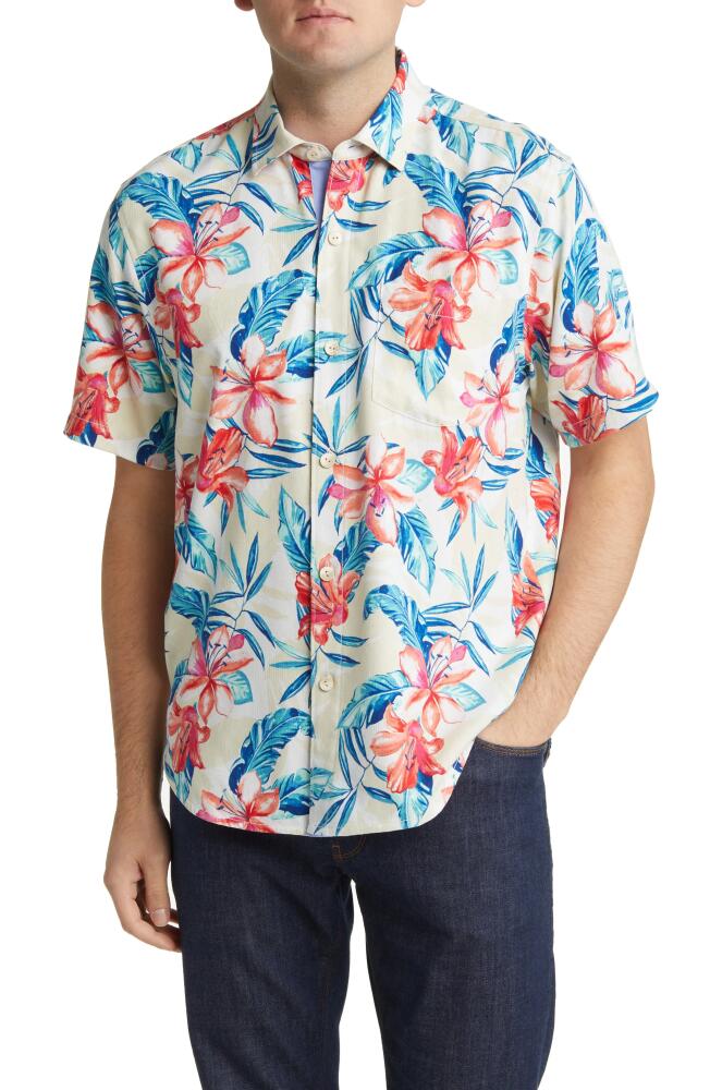 Tommy Bahama Breeze Beach Blooms Short Sleeve Silk Button-Up Shirt in Continental Cover