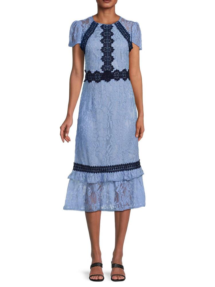 Rachel Parcell Women's Contrast Lace Midi Dress - Serenity Blue Cover