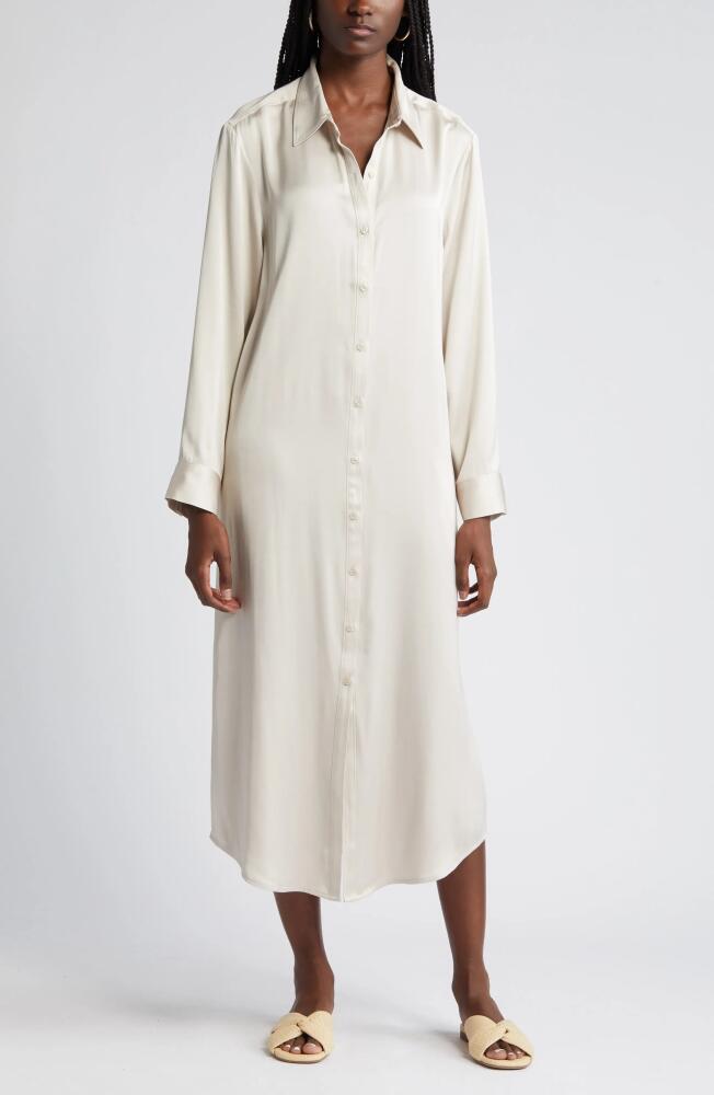 Nordstrom Long Sleeve Satin Midi Shirtdress in Beige Pumice Cover