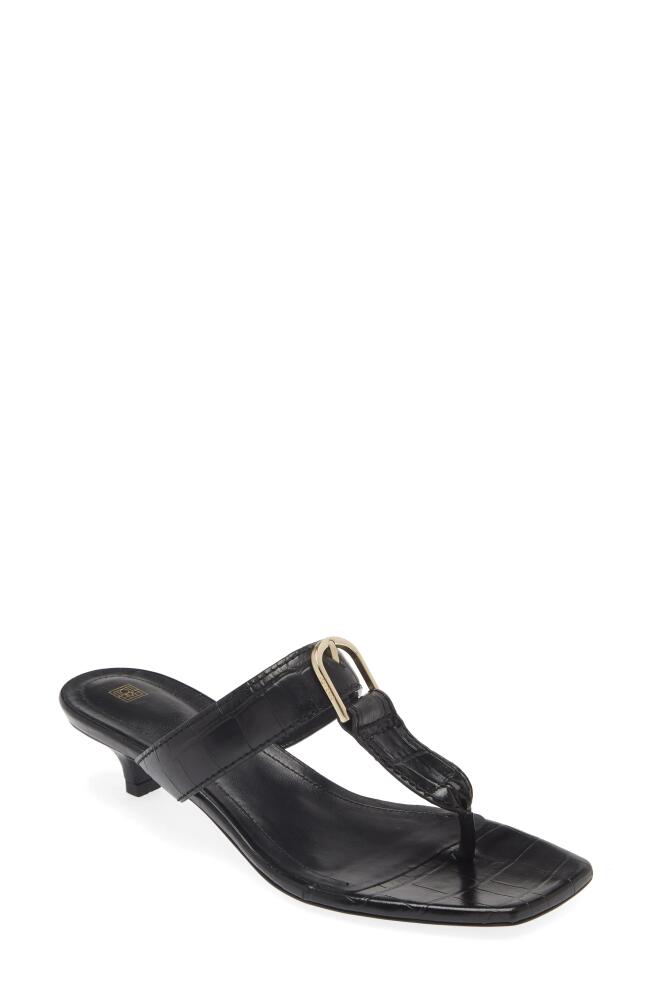 TOTEME Croc Embossed Buckle T-Strap Kitten Heel Sandal in Black Cover