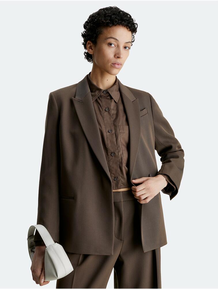 Calvin Klein Women's Wool Twill Blazer - Brown Cover