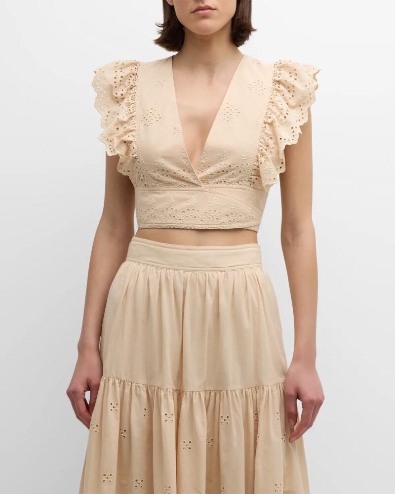 Vanessa Bruno Aya Cropped Eyelet-Embroidered Ruffle Wrap Top Cover